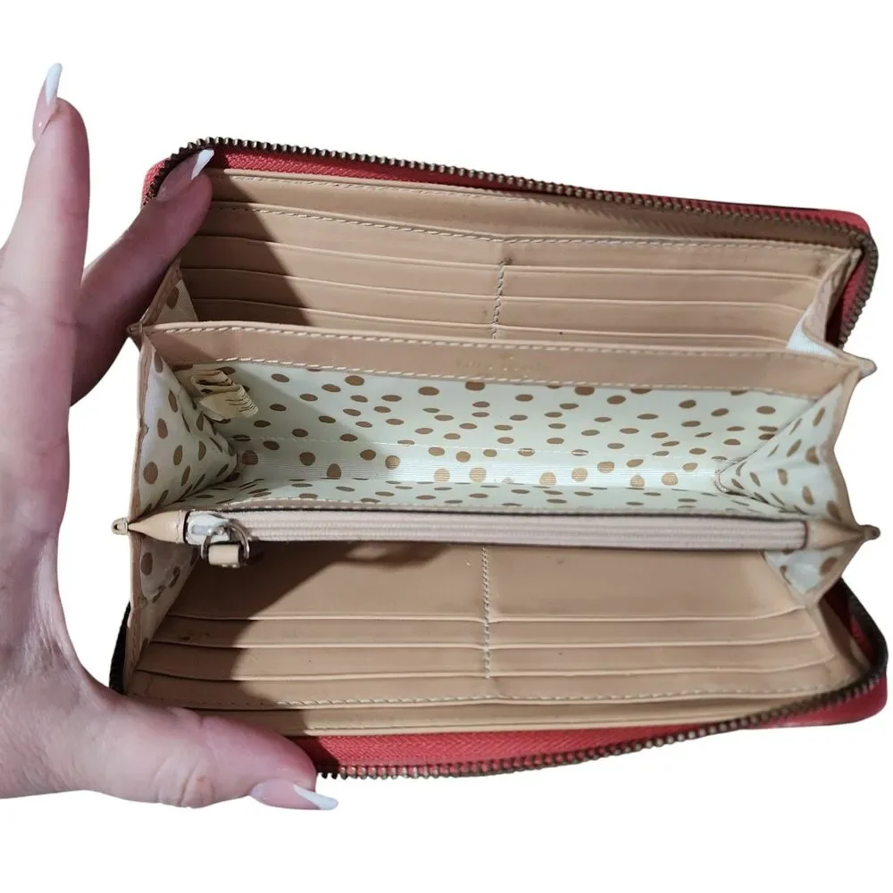 Kate Spade New York‎ Red Leather Zip Around Wallet Polka Dot Lining